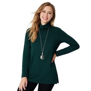 J.Jill Luxe Supima Everyday Turtleneck Tunic Dark Teal Petite Soft Stretch Top